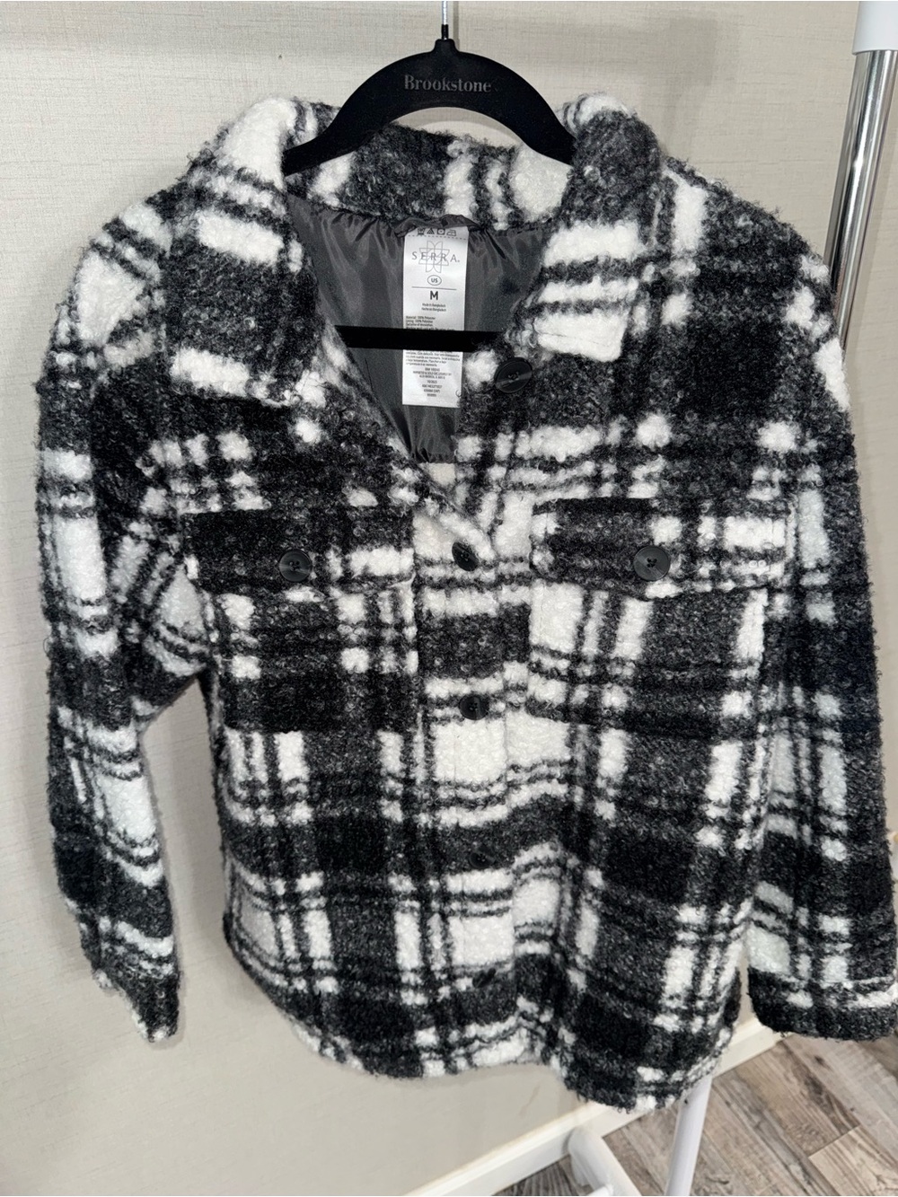 Serra Black and White Plaid Fuzzy Jacket